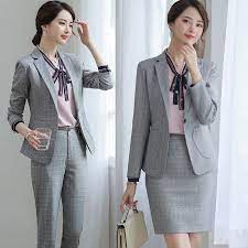 Female Elegant Women&#39;s Gray Plaid Skirt Suit Dress Blazer Costumes Jacket Ladies Office Wear Uniforms 2 Piece Set Clothes|Skirt Suits| - AliExpress