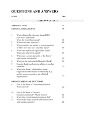 Table Of Contents Islamic Development Bank