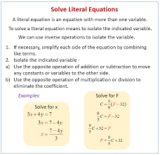 Literal Equations And Formulas