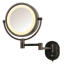 See All 8 In X 8 In Round Lighted Wall Mounted Direct Wired 5x Magnification Makeup Mirror In Bronze Hlbzsa895d The Home Depot