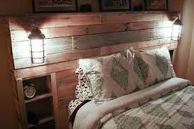 Check out this diy pallet headboard design to put at the head of your bed, exclusively made of pallets with so many optional features. Wood Pallet Headboard With Lights