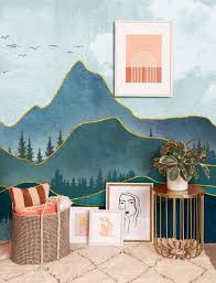 Lines Drawn Mountain Landscape Wall Mural