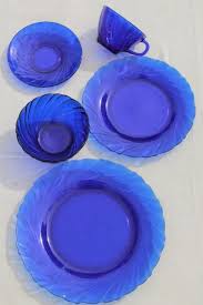 Vintage Cobalt Blue Glass Dishes Set