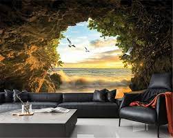3d Wallpaper Cave Seawater Seagull for ...