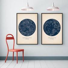 Star Map Print Set Of 2 Astronomy Print Star Chart By