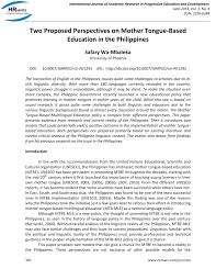 The philippines is a unique country. Pdf Two Proposed Perspectives On Mother Tongue Based Education In The Philippines