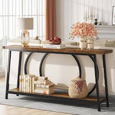 Turrella 70 9 In Rustic Brown Rectangle Wood Extra Long Narrow Console Table