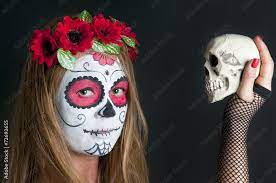 with calavera mexicana makeup mask