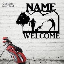 Couple Golfing Swing Metal Wall Art