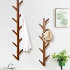 1x soild wooden coat rack branch wall