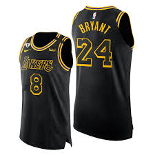 The lakers white jersey became the team's association jersey (named as such because every nba team has a white jersey), the gold became the icon jersey, and the purple became the statement jersey that each team has ^ lakers to wear 'black mamba' jerseys honoring kobe bryant on aug. Los Angeles Lakers 8 24 Kobe Bryant Black Mamba Black Gold Jersey