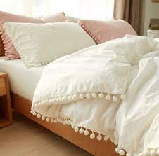 Softta White Pom Pom Bedding Set Ruffle