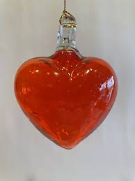 Mexican Blown Glass Heart Orange