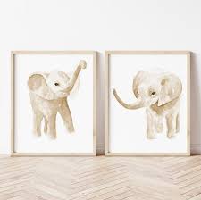 Beige Nursery Poster Elephant Wall Art