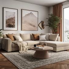 Comfortable Sectional Sofa And Textured Rug