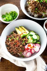 korean ground beef and rice bowls my