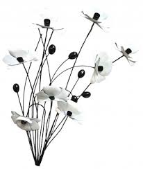 Metal Wall Art White Poppy Flower Bunch