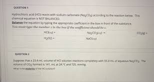 Solved Question 1 Hydrochloric Acid
