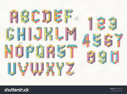 Memphis Style Abc Isometric Letters And Numbers Low Poly