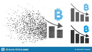 Fractured Pixel Halftone Bitcoin Recession Bar Chart Icon