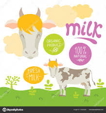 Cow Cartoon Vector Illustration And Lettering Tags For Milk