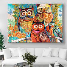 Owl Wall Art Colorful Owls Great Canvas