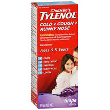 Tylenol Childrens Pain Fever Cold Cough Sore Throat Runny Nose Suspension Grape Flavor 4oz