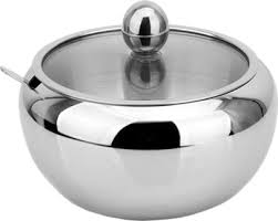 stainless steel sugar bowl with clear