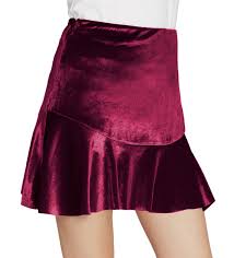 Urban Coco Womens Vintage Flare Pleated Velvet Mini Skirt S Red
