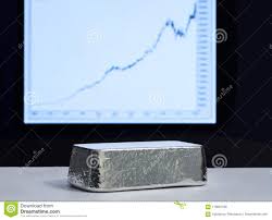 Silver Bullion On The Background Of The Growth Chart Stock