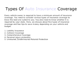 First, let us clarify that there's no such thing as full coverage. some people may say full coverage means the what are the different types of coverages? Different Types Of Auto Insurance Coverage