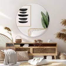 Miscool Lester 32 In X 32 In Modern Round Silver Aluminum Framed Shatter Proof Accent Wall Mirror