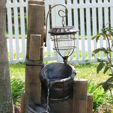 Sunnydaze Decor Rustic Pouring Buckets Outdoor Water Fountain Solar Lantern Brown