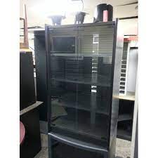 Black Stereo Cabinet With Glass Doors
