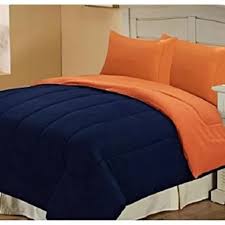 Plain Orange And Navy Blue Bedding Set