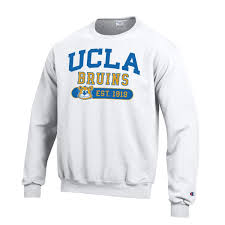 Ucla e5 fleece hoodie sweatshirt light blue simple white logo (medium). Ucla Bruins Retro Joe Champion Crew Neck Sweatshirt White Shop College Wear