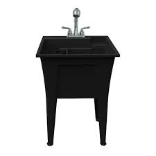 Rugged Tub 24 In X 22 In Recycled Polypropylene Black Laundry Sink With 2 Hdl Non Metallic Pullout Faucet And Installation Kit