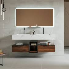 59 Floating White Brown Bathroom Vanity Set With Double Sink Two Shelves