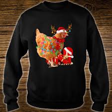 Funny Santa Reindeer Chicken Christmas Lights Xmas Shirt