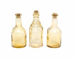 Vintage Yellow Glass Bottles With Cork