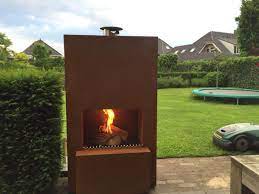 outdoor corten steel fireplace