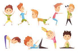 Premium Vector | Fitness sport. set of boys and girl making gymnastic exercises. funny cartoon colorful characters. cute gymnastics for children and healthy lifestyle sport illustration. happy kids fitness