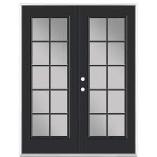 Masonite 60 In X 80 In Jet Black Steel Prehung Right Hand Inswing 10 Lite Clear Glass Patio Door Without Brickmold