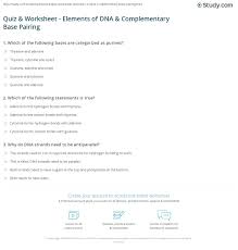 Complementary base pairing refers to the structural pairing of nucleotide bases in deoxyribonucleic acid, which is commonly known as dna. Quiz Worksheet Elements Of Dna Complementary Base Pairing Study Com