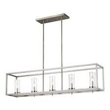 Sea Gull Lighting Zire 5 Light Brushed Nickel Island Pendant With Clear Glass Shades 6690305 962 The Home Depot