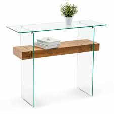 Ivinta Narrow Glass Console Table Wood