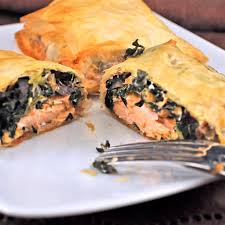 salmon spinach in phyllo thyme for