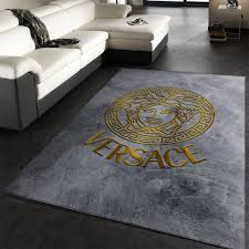versace rectangle logo gold area rug