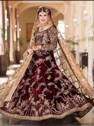Maroon Velvet Multi Wedding Bridal Designer Wholesale Lehenga Choli