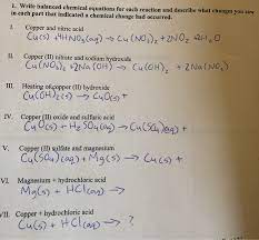Write Balanced Chemical Equations